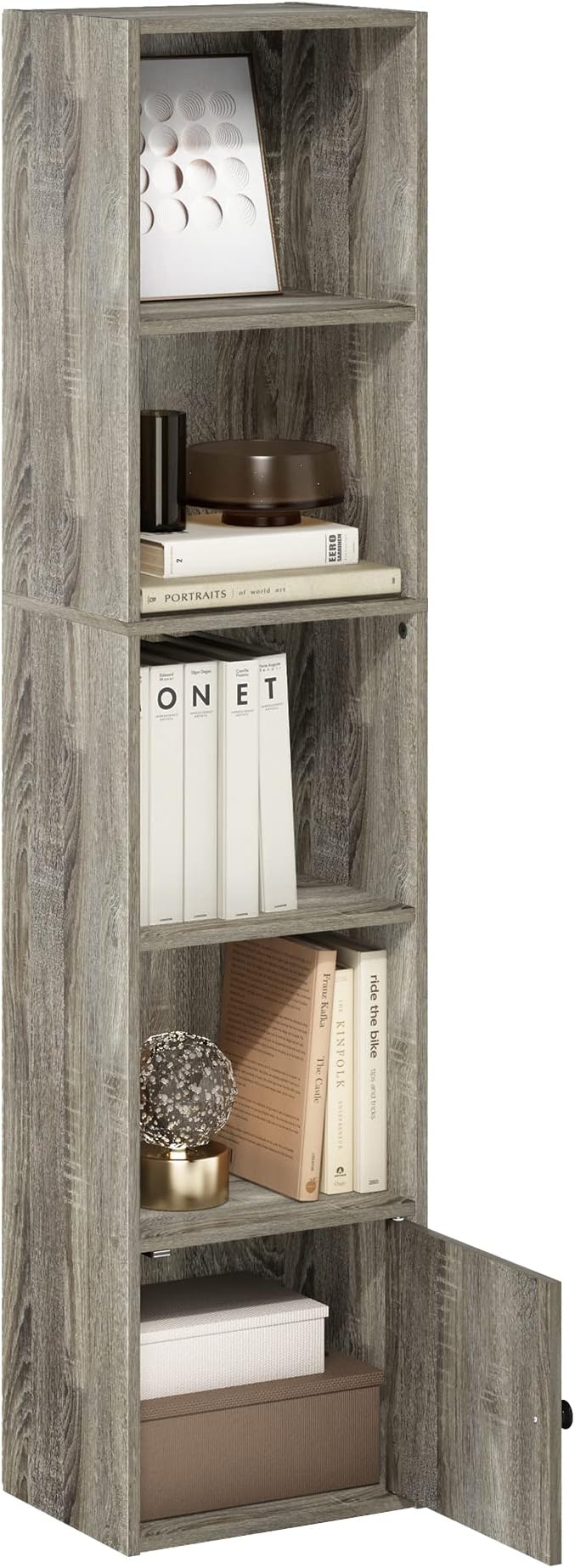 Furinno Luder Shelf Bookcase with 1 Door Storage Cabinet, French Oak