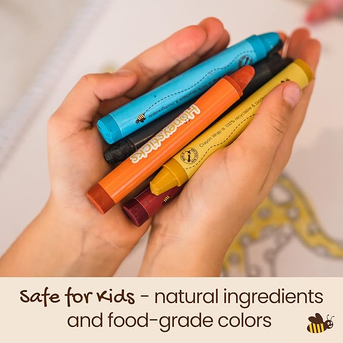 Honeysticks Jumbo Crayons (16 Pack) - Non Toxic Crayons - 100% Pure Beeswax and Food Grade Colors - 16 Bright Colors - Large, Easy to Hold and Use - Preschool Art Supplies for Toddlers/Kids 3-5, 4-8