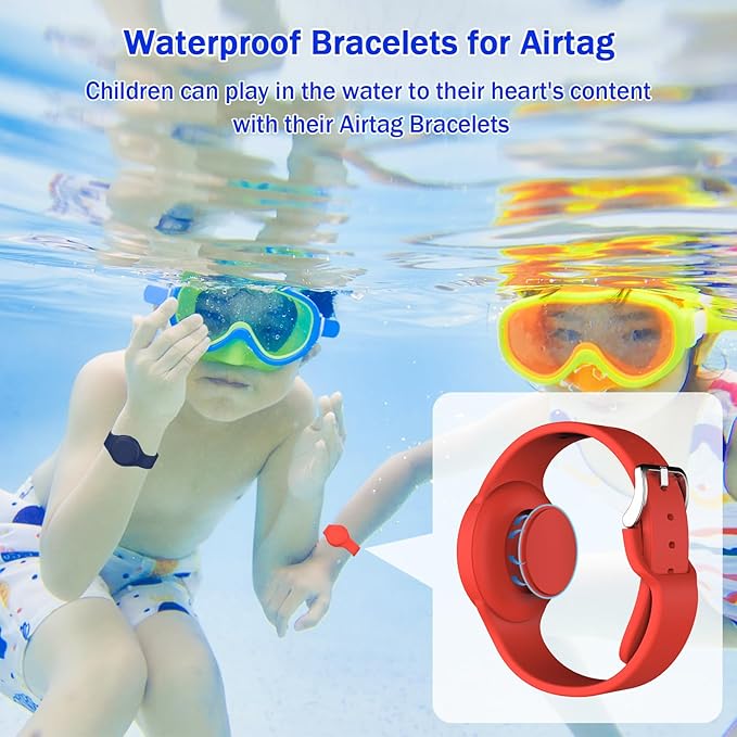 R-fun Waterproof for Air Tag Bracelets [2 Pack] Compatible with Apple Air Tag Finders with Soft Silicone,Anti Lost GPS Item Finders Case Cover,Night Blue/Red