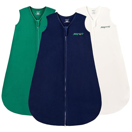 JELLYMONI Baby Sleep Sack 12-18 Months 100% Cotton Wearable Blanket, 0.5 TOG Soft Lightweight Toddler Sleeping Sack 3 Pack 2-Way Zipper Newborn Sleep Sacks