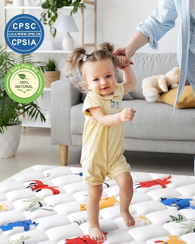 Odorless Premium Foam Baby Play Mat 75" x 59", Soft Microfiber Fabric Crawling Mat for Floor- Comfortable and Hypoallergenic, Non-Slip Cushioned Floor Playpen mat for Infants,Babies,Toddlers