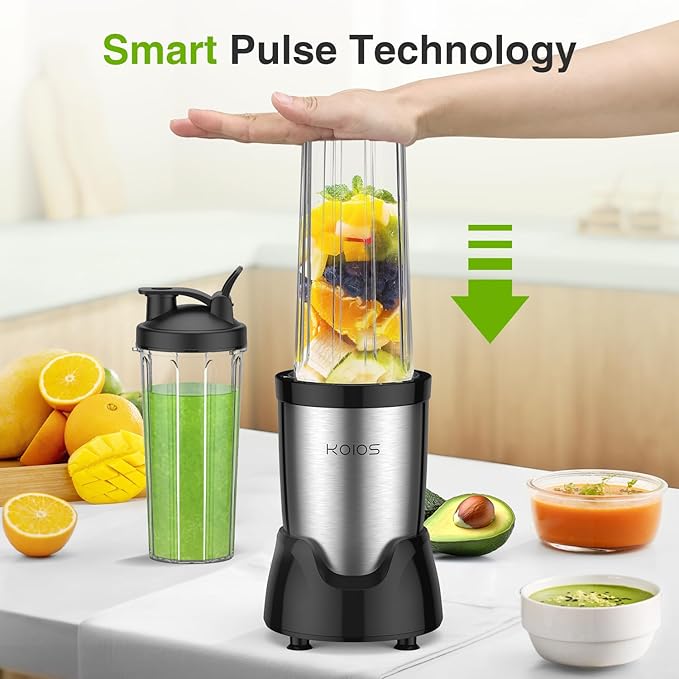 KOIOS Blender for Smoothies,Personal Blender for Shakes and Smoothies with 3 * 22oz To-Go Cups,22000 RPM Smoothie Maker,Detachable 6-leaf Blade Portable Blenders for kitchen,Black