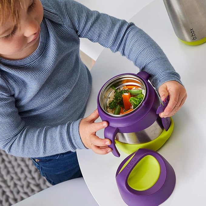 b.box Insulated Food Jar with Spork for Toddlers | Easy Open Container | Stainless Steel, 5hrs + of perfect temperatures | Dishwasher safe, BPA Free (Indigo Rose, 11 oz)