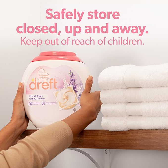 Dreft Laundry Detergent Pacs, Lightly Scented, Lavender, HE Compatible, For Baby and Family, XL Pacs, 45 Count