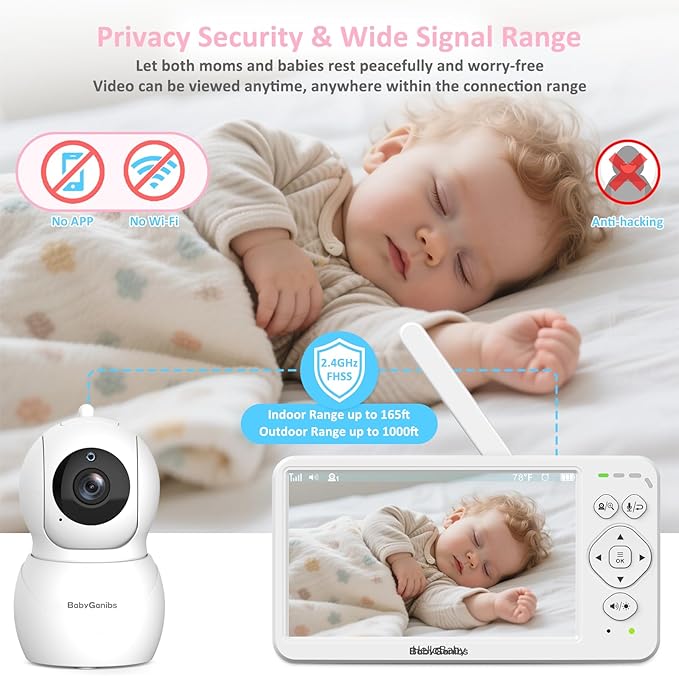 6" Big Screen Baby Monitor with Camera and Audio, 1000ft Long Range No WiFi, 2-Way Talk, 8 Lullabies, ECO Mode, Infrared Night Vision, 150 Languages, Baby Shower,Baby Register Gift