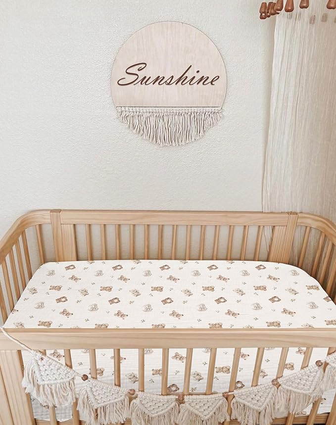 Bassinet Sheet for Baby Boy and Girl 2 Pack, Fitted Sheets for Rectangle, Oval, Hourglass Bassinet Mattress, Muslin Moses Basket Sheets with Neutral Style (Teddy & Friends)