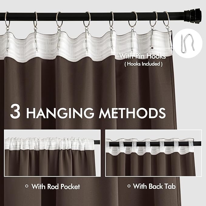 MIULEE Chocolate Brown Back Tab Blackout Curtains 120 Inch Long 2 Panels Set for Bedroom, Rod Pocket/Pinch Pleated Extra Long Thermal Insulated Living Room Darkening Light Blocking 10FT Drapes