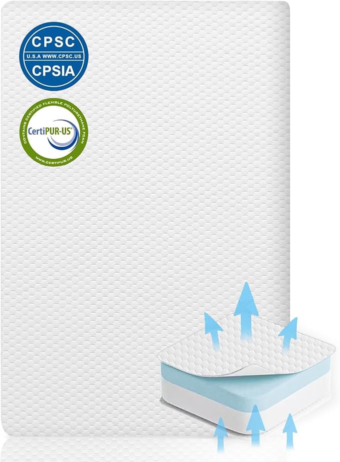 Lisara Bassinet Mattress, 41" x 29" Dual Sided Gel Memory Foam Mattress with Waterproof, Removable and Breathable Ice Silk Cover, Fit for 4moms Breeze Plus Portable Playard