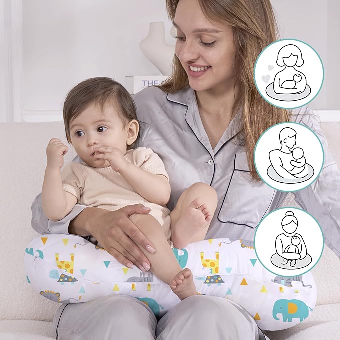 Little Grape Land Nursing Pillow for Infants, Breastfeeding Pillows, Baby Support Pillow for Nursing, Bottle Feeding, Tummy Time with Machine Washable Cover & Breathable Filling (Woodland Animals)