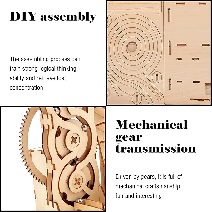 Solar 3D Wooden Puzzle Marble Run DIY Model Kit Craft Sets Educational Wood Mechanical Building Toys STEM Science Experiments Projects Birthday Gift for Adult Men Kids