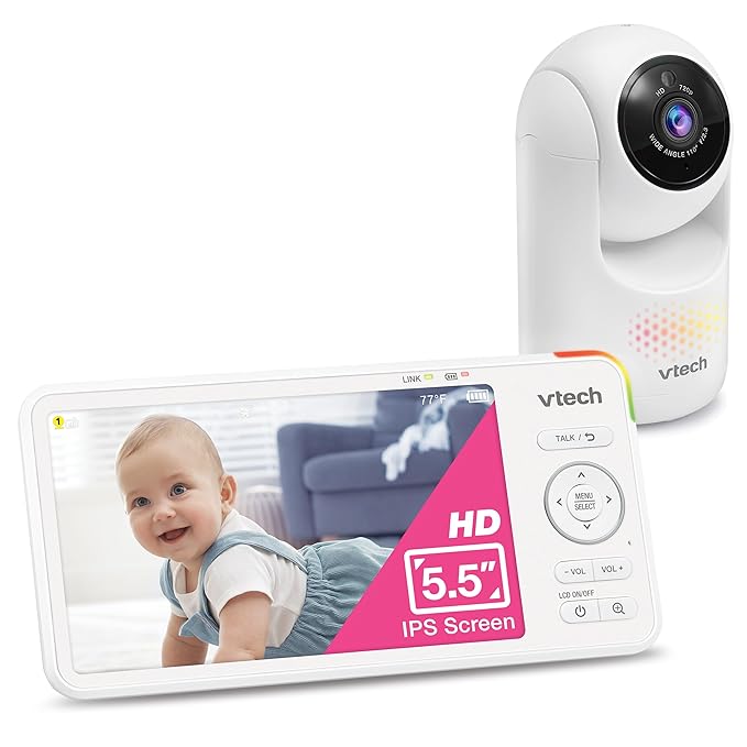 VTech 5.5" IPS Screen 720P Video Baby Monitor with Camera and Audio, Pan-Tilt-Zoom, Night Light, 2-Way Talk, Lullabies, Soothing Sounds, Long Battery Life, No WiFi: Advanced HD Plus
