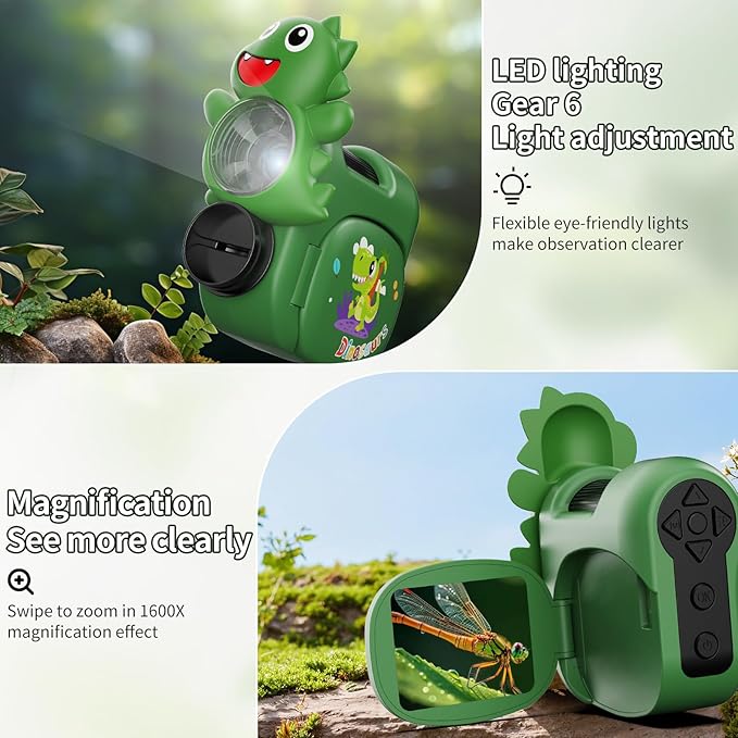 1600X Handheld Microscope for Kids 2" IPS Screen Kit Mini Pocket Digital Microscopes STEM Science with Slides Photo Video Rechargeable Portable Scope Gift for Ages 6-12 (Green)