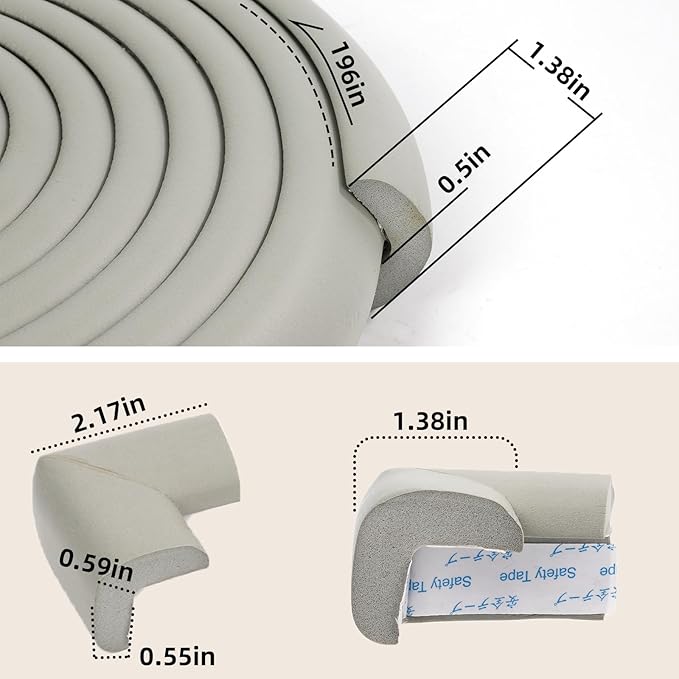 2 Pack L Shape Extra Thick Furniture Table Edge Protectors Foam Baby Safety Bumper Guard 16.4 Ft, Hearth Cushion, for Table, Fireplace, Countertop(with 8 Corners) (Gray)