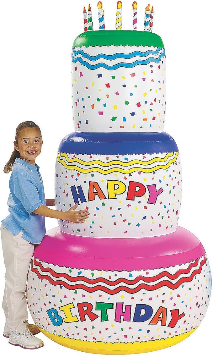 Fun Express Giant Inflatable Birthday Cake Party Decoration (6 feet Tall) Blow Up Birthday Decor for Indoor or Outside