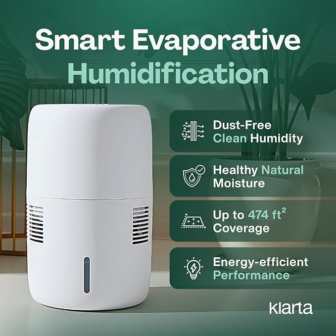 Humea Smart Evaporative Humidifier with WiFi & App Control - 3L Tank, 4 Speeds, 300ml/h - Quiet, Mist-Free, No White Dust - Nightlight - For Allergies, Dry Skin, Better Sleep - Beige