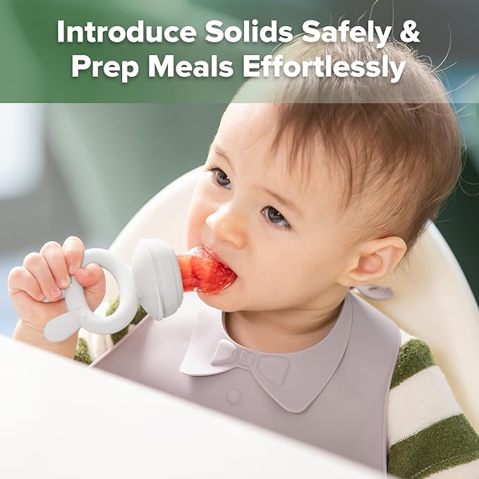 Haakaa Baby Fruit Food Feeder & Mini Freezer Nibble Tray Combo, Breastmilk Popsicle Molds for Baby Cooling Relief, BPA Free Silicone Feeder for Safe Infant Self Feeding, 4 Month+ (Slate Grey)