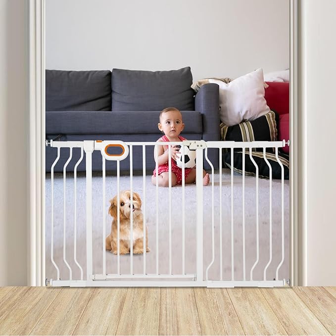 Baby Gate for Stairs 29-52 Inch Wide, Safety Gate for Baby Adjustable Pet Gate with Door Pressure Mounted Gates for Kids Toddler Dogs Extension Kit Indoor Stairway Doorway White (30.5'' Tall)