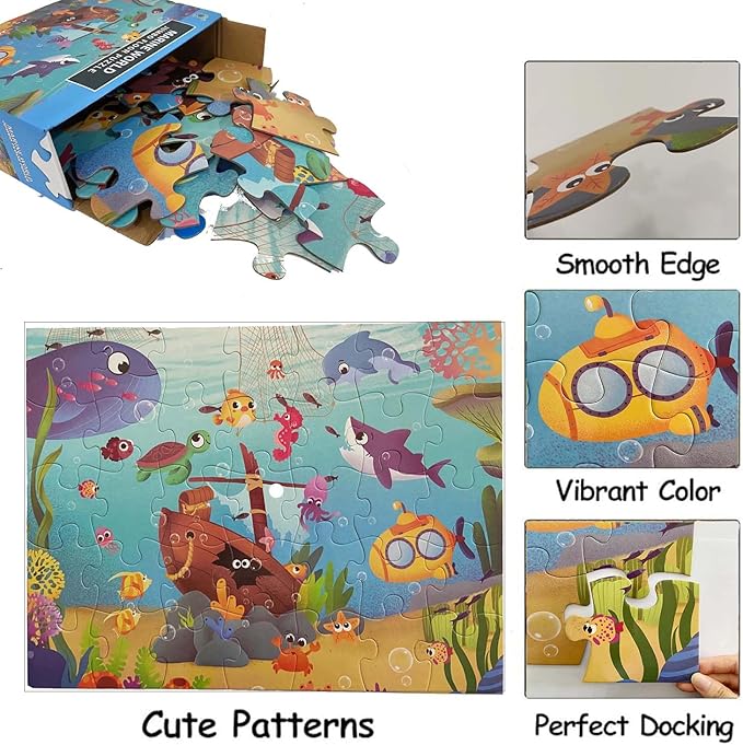 Jumbo Floor Puzzle for Kids, Large Jigsaw Puzzles 35 Piece for Kids Ages 3-5,Preschool Learning & Education Toys, Gifts for 4-8 Year Old Boys and Girls (Marine Animals 2)