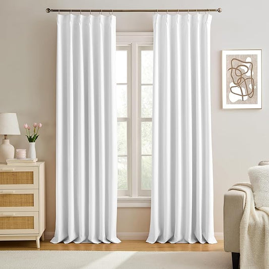 KEQIAOSUOCAI Extra Long Pleated Curtains 108 Inches Long 9 ft Length, Luxury Pinch Pleats Drapes for Sliding Door, Window Curtain Panels Sweep to Floor for Villa 40x108,Set of 2