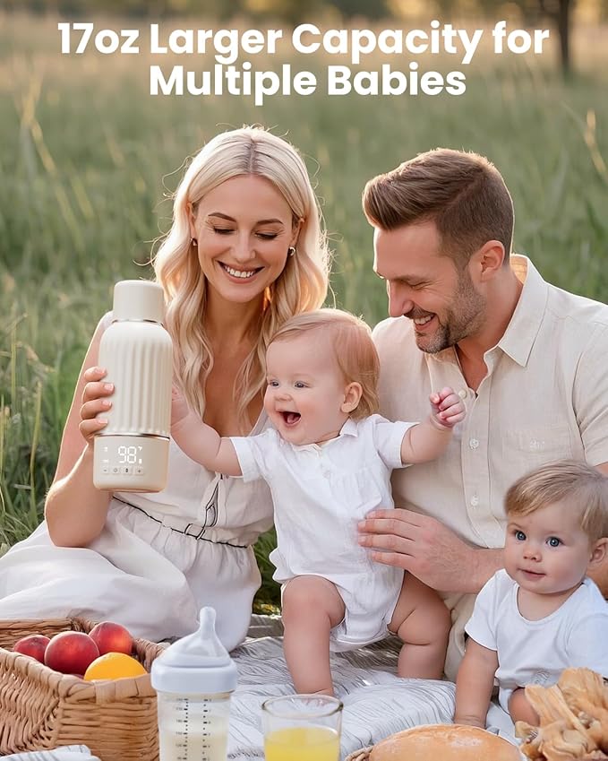 Portable Bottle Warmer for Travel, 2.5 Min Fast Heating for Breast Milk and Formula, Portable Milk Warmer with 10400mAh Long Battery, 17oz Large Capacity, Fast Charging Baby Bottle Warmer