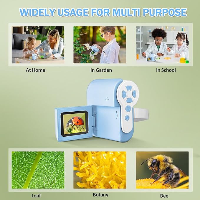 1000X Handheld Microscope for Kids, 4K 2.0" Screen Mini Pocket Microscope with 6 Adjustable LED Lights, Edu Science Birthday Gifts for Kids Ages 8-12, 32G SD Card Included - Blue