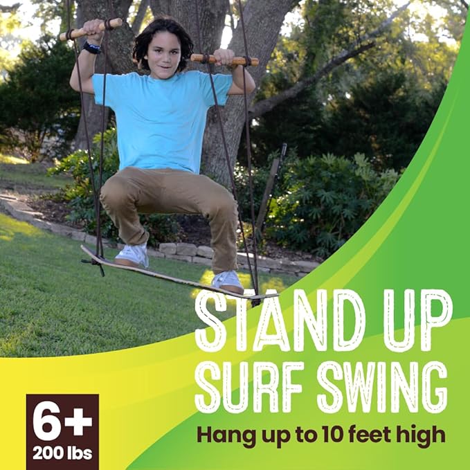 Swurfer TreeSkate Skateboard Swing, Outdoor Stand Up Surf Swing, Holds Up to 200 lbs, Ages 6 and Up, Adjustable Handles, Grip Tape, Kids Outdoor Play Equipment for Children and Adults (Waves)