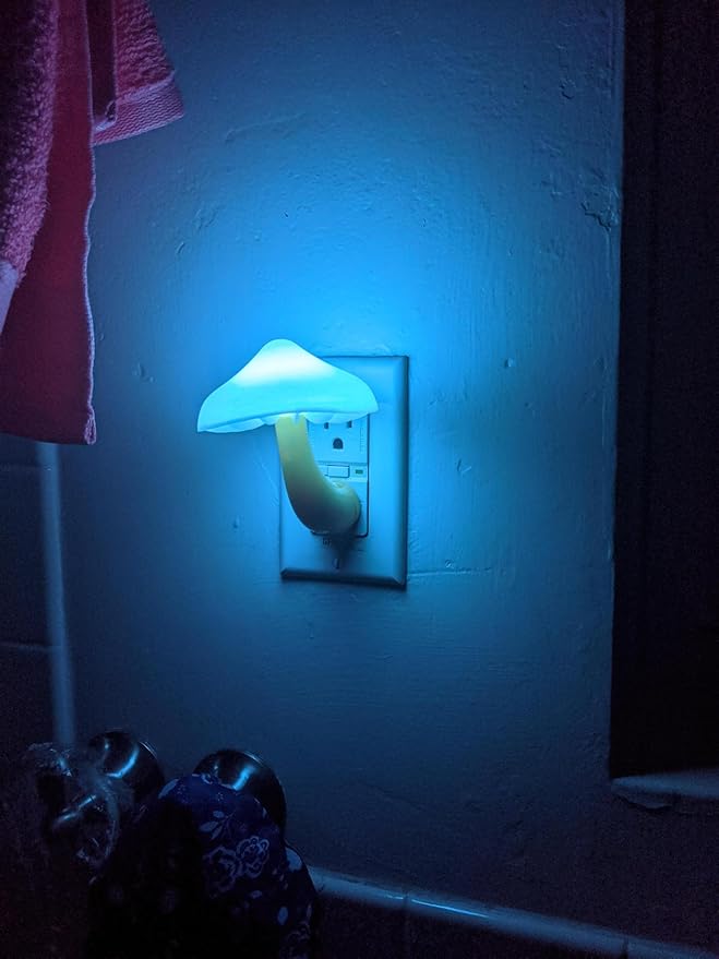 AUSAYE 3Pack Sensor LED Night Light Plug in Lamp Magic Mushroom Nightlight Cute Night Lights for Adults Kids Bedroom, Bathroom,Toilet,Hallway,Stairs,Kitchen Blue
