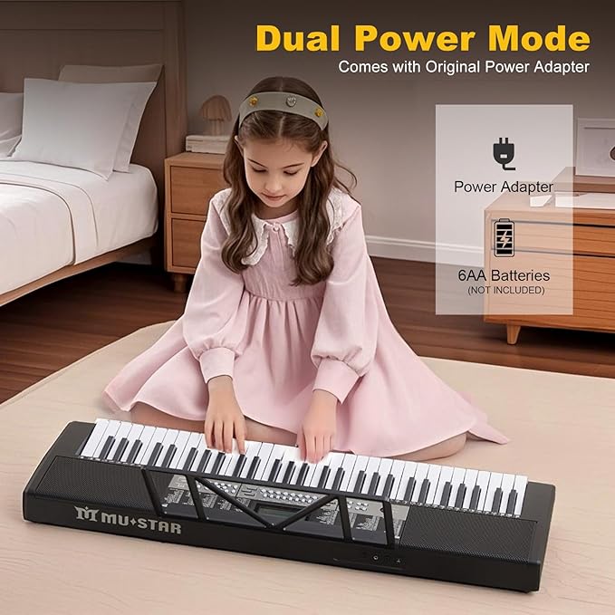 61 Key Piano Keyboard, Electric Keyboard Piano with Light-Up Keys, 255 Tones/Rhythms, Smart Learning System, Headphone, Microphone, Keyboard Stand, Stool, Stickers, Piano Keyboard Set for Beginners
