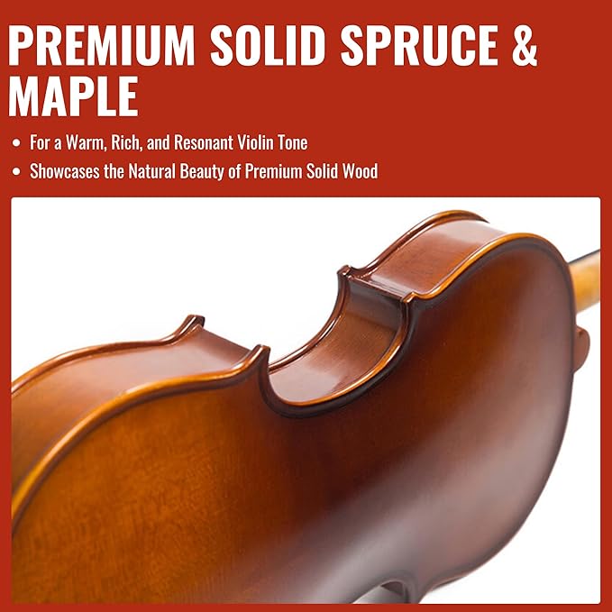 1/2 Size Violin for Kids, Half Size Fiddle - Solid Spruce & Maple with Lightweight Case, Brazilwood Bow, Shoulder Rest, Digital Tuner (Child Beginner Kit MVA-800)