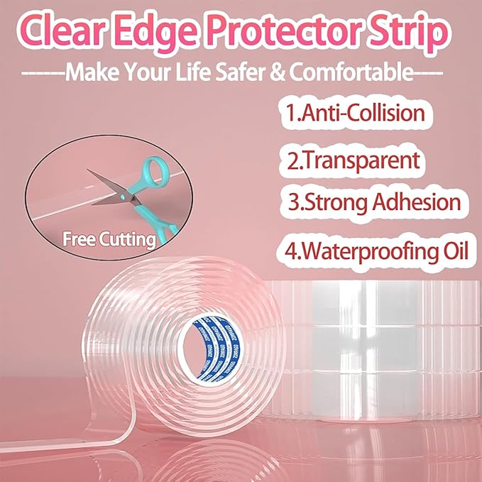 Clear Soft Corner Protectors for Furniture Strip,0.8in x13FT,2 RollSharp Edge & Table Bumper,Window Edge,Wall Protector, Soft Corner Guards Safe for Proof,Table Corner Protectors in Family