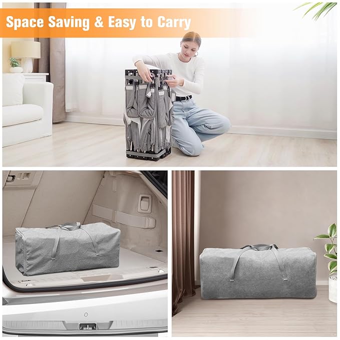 Foldable Baby Playpen with Gate, Extra Large Collapsible Play Yard for Babies & Toddlers, Portable Travel Play Pen with Fence, Safe Activity Center for Indoor & Outdoor Use (51"×51" Grey)