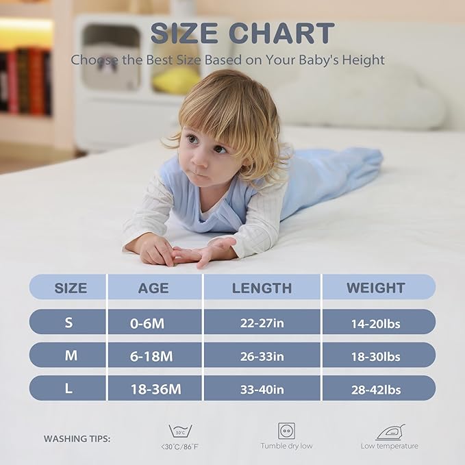 Mosebears Unisex Baby Sleep Sack 1.0 TOG, Supersoft Rayon Made from Bamboo Wearable Blanket with 2-Way Zipper (Fog Blue,0-6 Months)