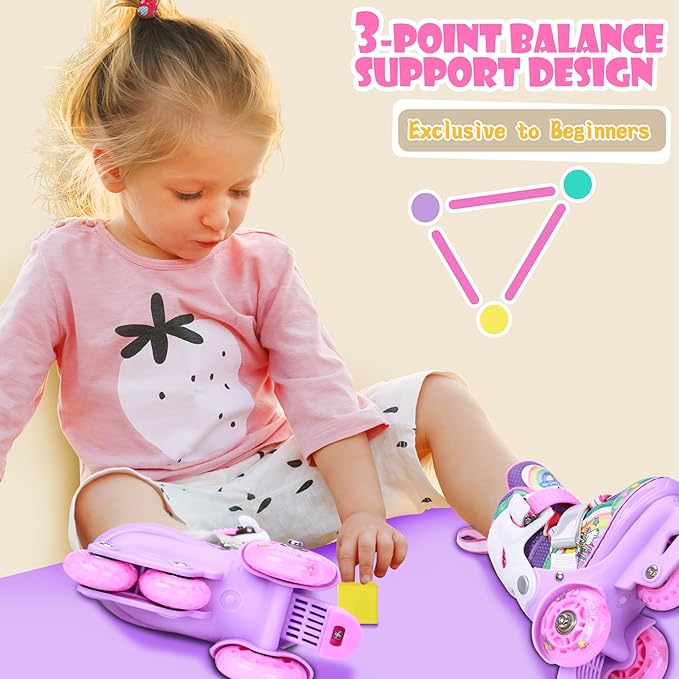 4-Pejiijar Rainbow Unicorn Kids Roller Skates for Girls Toddler Ages 2-4 5-8 8-12,Adjustable Roller Shoes with Luminous Wheels for Birthday Xmas Gifts