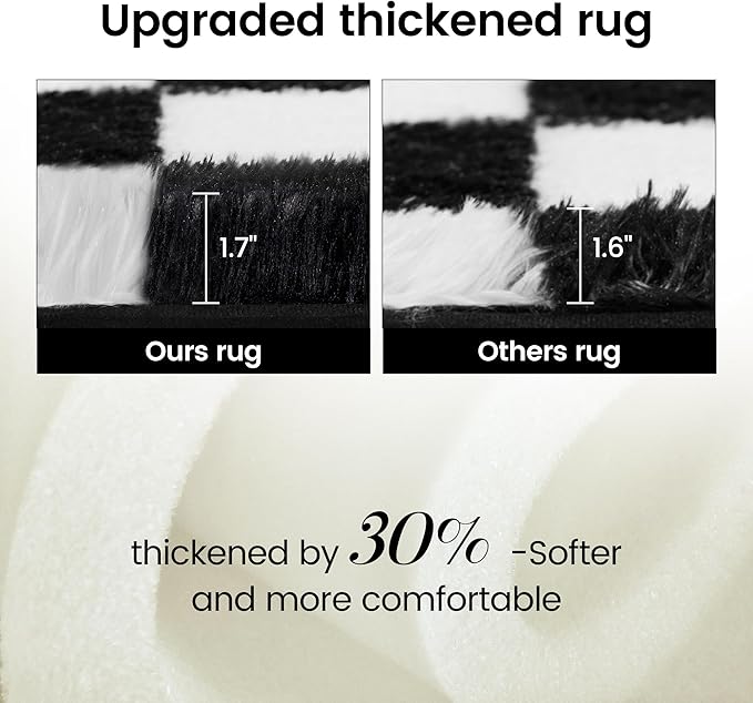 Super Soft Rug for Bedroom, 6x9 Ft Black and White Area Rug Classic Checkered Shaggy Anti-Skid High Pile Soft Fluffy Rug Fuzzy Carpet for Living Room Bedroom Kids Room Nursery, Dorm Home Decor