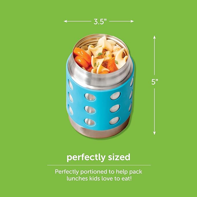 LunchBots Thermal 12 oz Triple Insulated Thermos - Hot 6 Hours or Cold 12 Hours - Leak Proof Thermos Soup Jar - All Stainless Interior - Navy Lid - Aqua Dots
