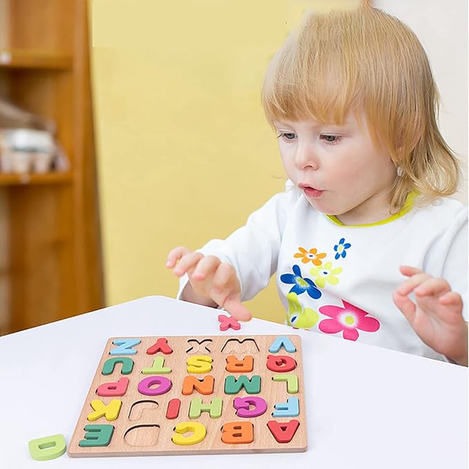 Wooden Puzzles for Toddlers, 2pack Alphabet Shape Puzzles for Kids Wooden Montessori Toddler Wooden Alphabet Number Shape for Kids 3 Years Old Boys & Girls
