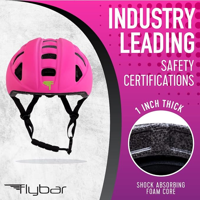 Flybar Kids Bike Helmet - Dual Certified Adjustable Dial, Lightweight Skateboard Helmet, Roller Skating, Pogo, Electric Scooter, Snowboard, Youth and Toddler Helmet, Boys & Girls 3-14