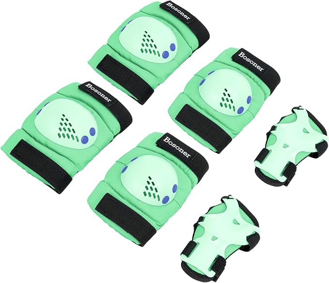 BOSONER Kids/Youth Knee Pads Elbow Pads Wrist Guards Set for 3-15 Years, Child Protective Gear Set for Roller Skates, Cycling, BMX Bike, Skateboard, Inline Skating, Scooter Riding Sports…