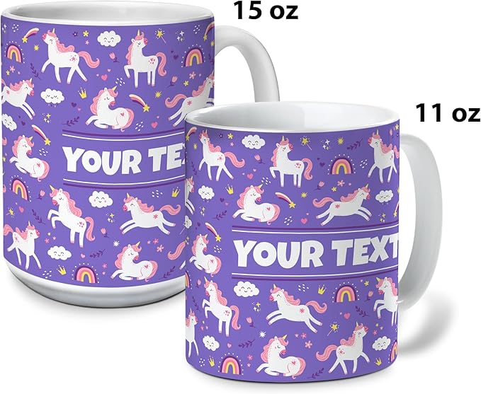 Personalized Mug for Kids - Purple Unicorn - Custom Name/Text, Ceramic Hot Chocolate/Cocoa/Coffee Cup for Girls, Birthday/Christmas/Holiday Gift - 11 oz, Navy Blue Handle