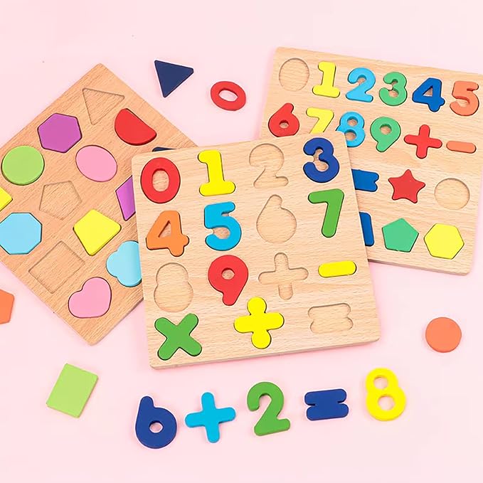 Wooden Puzzles for Toddlers, 3pack Alphabet Shape Puzzles for Kids 3 Wooden Montessori Toddler Wooden Alphabet Number Shape for Kids 3 Years Old Boys & Girls