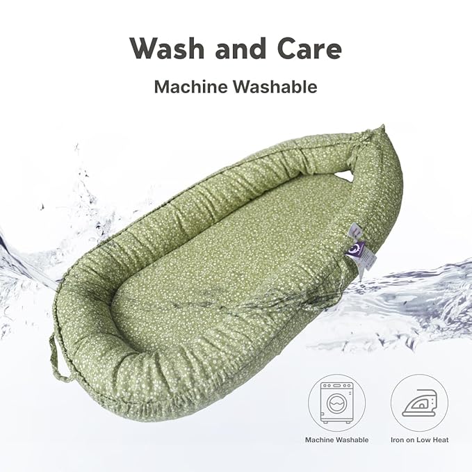 Infant Lounger, Baby Nest Cover for Baby Girls & Boys, Newborn Essentials for Baby 0-18+ Months, 100% Cotton Breathable (Green_Wonder, Cotton_Muslin)