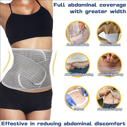 Postpartum Belly Band Wrap Back Support Natural Delivery Control Shapewear Binder Support Belt Girdle Women Tummy Control Waist Recovery Bamboo Charcoal Fiber (XL Grey)
