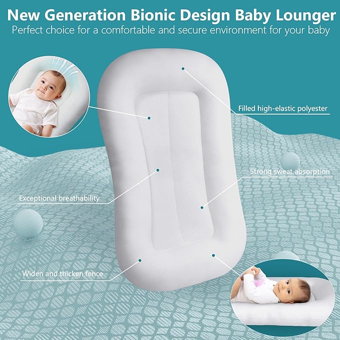 Baby Lounger, Baby Lounger for Newborn 0-12 Months, Portable Infant Lounger Soft Cotton Breathable for Home & Travel (Blue)