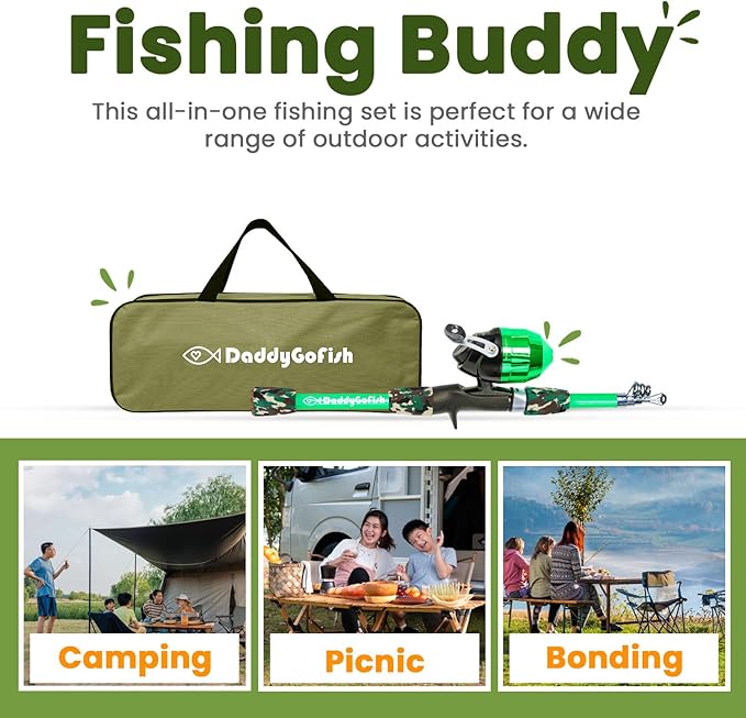 DaddyGoFish Kids Fishing Pole - Rod Reel Combo Tackle Box Starter Set - First Year Small Gear Kit for Boys Girls Toddler Youth Age Beginner Little Children