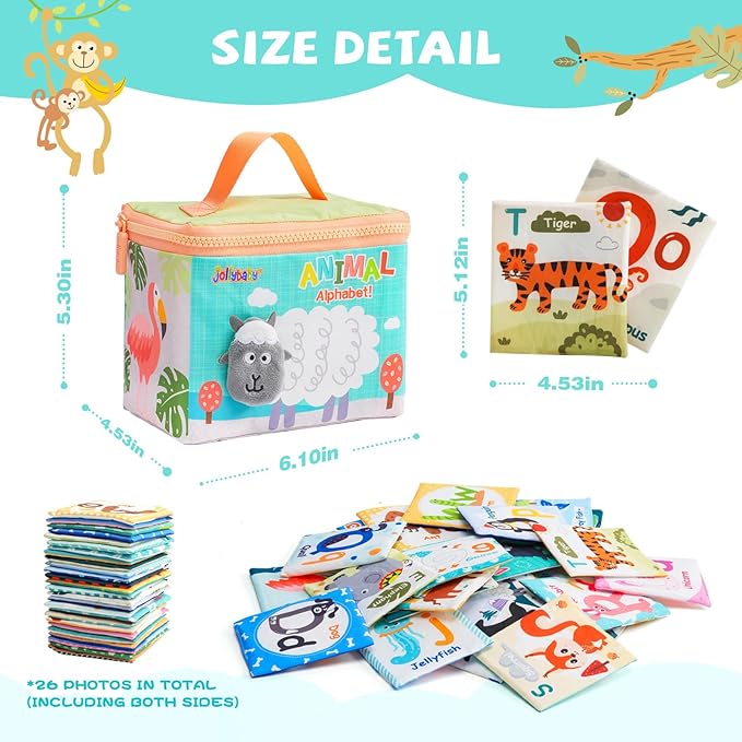 Jollybaby Soft High Contrast ABC Alphabet/Letters Flash Cards for Baby 0-3-6-9-12-18 Month, Reusable Cloth Fabric Curious Flashcards for 1 Years Old