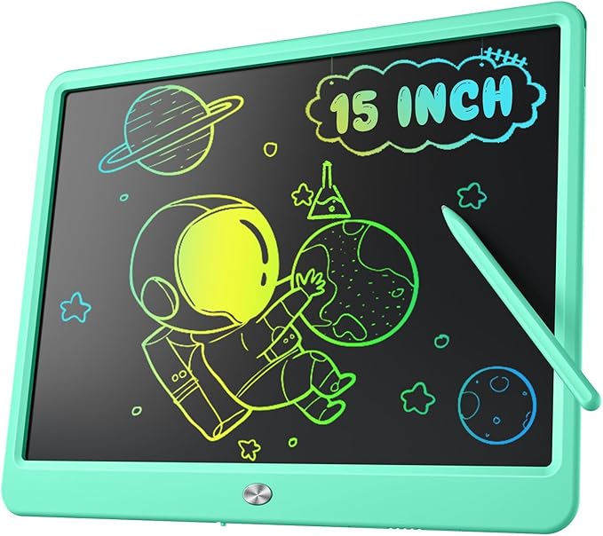LCD Writing Tablet for Kids, 15 Inch Large Screen Doodle Board Drawing Writing Tablet Board, Educational Toddler Toys Birthday Gift School Office Notes for 3-12+ Year Old Girls Boys, Green