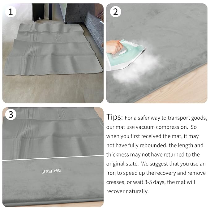 Baby Play Mat for Floor,1.3" Thick Elasti-Foam 50"×50" Playpen Mat for Tummy Time,Water Repellent Soft Coral Velvet for Toddler,Infant,Kids,Non-Slip Backing Safe for Crawling(Light Grey)