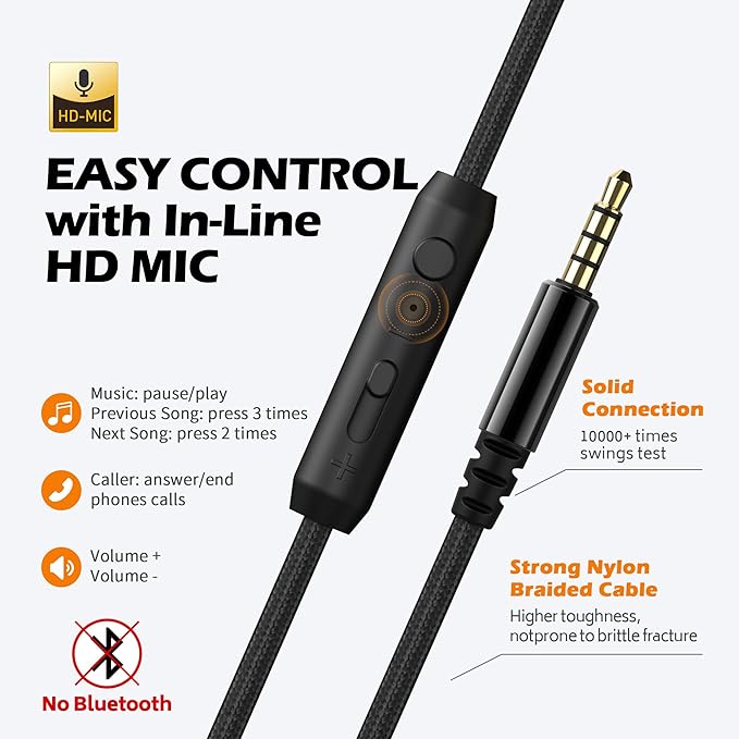 Kids Headphones, Headphones Wired with Microphone and Volume Control Folding Stereo Corded On-Ear 3.5mm Headset for Boys Girl Cellphones Tablets Chromebook Laptop Computer (Black/Orange)