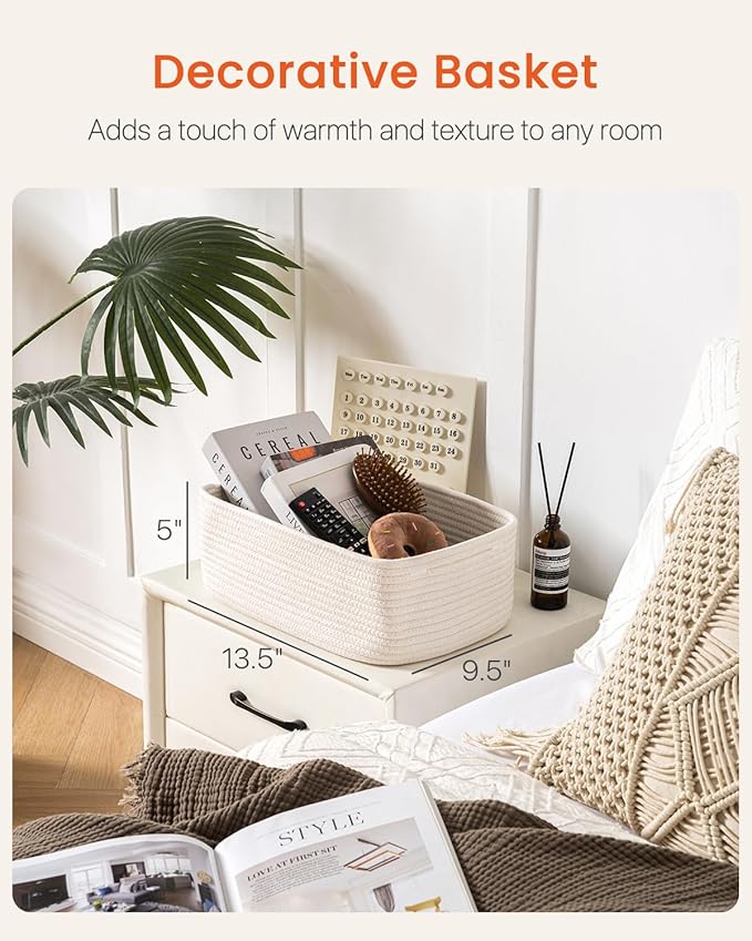 KALLAX Small Woven Basket, 13.5 x 9.5 x 5 Inches, Storage Basket for Organizing, Cute Small Rope Shelf Closet Cube Storage Bins Baskets for Shelves, Dog Toy Gift Baskets Empty, 3 Packs, Off White
