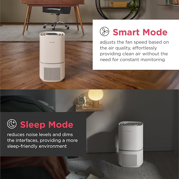 Frigidaire PureA300 HEPA Air Purifier with Wi-Fi for Small Bedrooms, Covers up to 850 Sq. Ft., 3-Stage Filtration, Energy Star Certification, Air Quality Monitoring, Smart Mode, Ultra Quiet, White